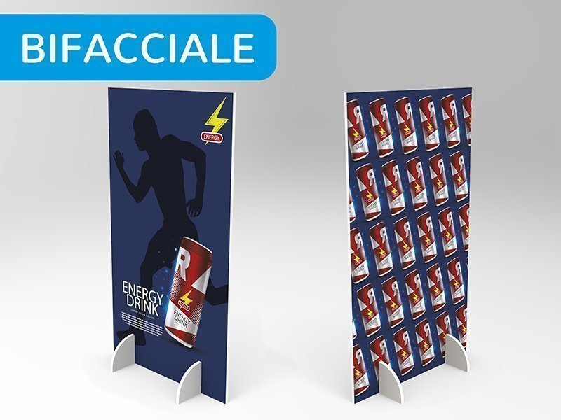 totem pubblicitario realizzato in sandwich formato 98x175 cm stampa bifacciale per fiere