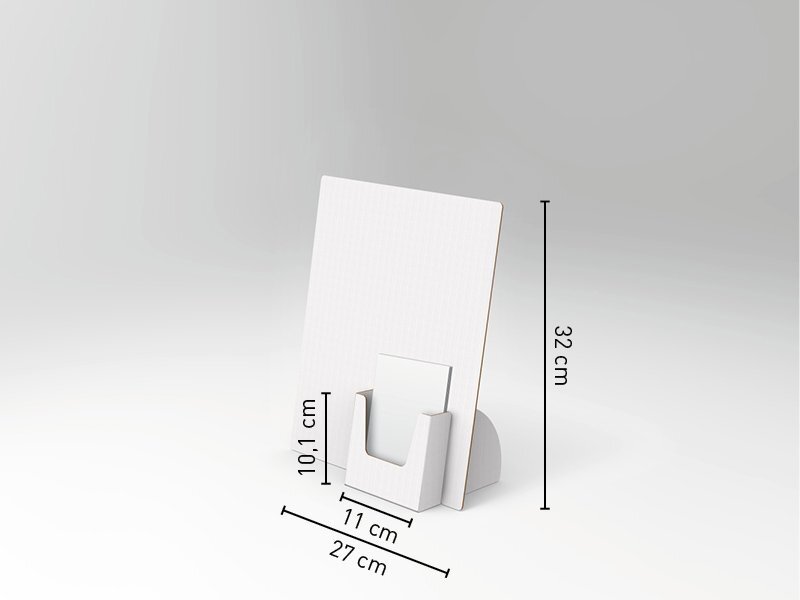 Porta depliant formato 27x32 cm con tasca laterale portadepliant A6, in cartone Micronda 1,8 mm. 